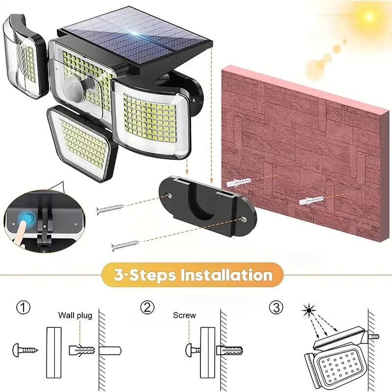 278LEDs Solar Outdoor Motion Sensor Security Flood Lights