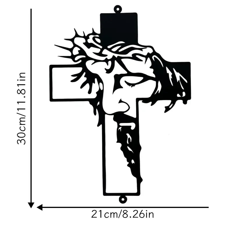 Metal Cross Sign Wall Art Decoration - Elegant Black Finish