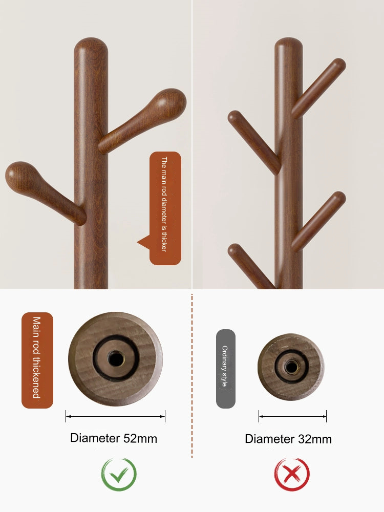 Solid Walnut Wood Floor Coat Rack - 10 Hooks