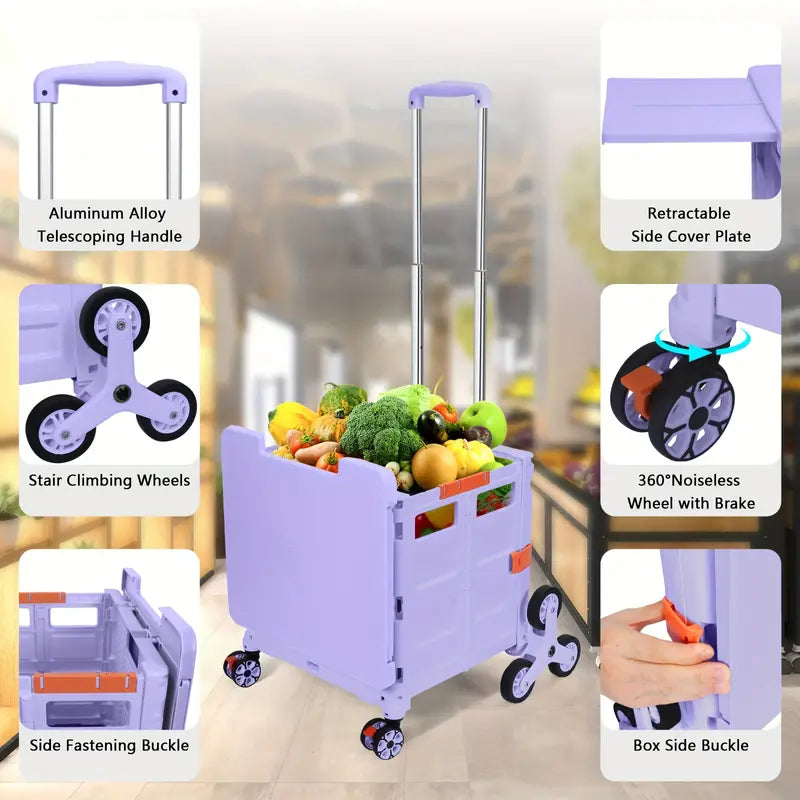 Portable Folding Cart with Stair Climbing Wheels- Purple