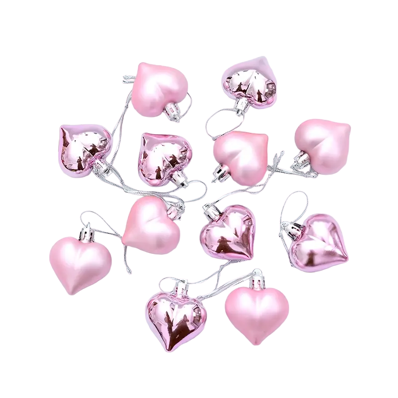 12-Piece Romantic Valentine's Day Love Pendant Set – Pink Heart Accessories (5.0cm x 4.5cm)