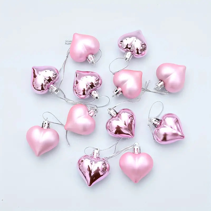 12-Piece Romantic Valentine's Day Love Pendant Set – Pink Heart Accessories (5.0cm x 4.5cm)