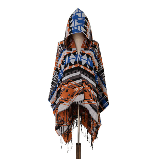 Women's Vintage Hooded Plaid Shawl Blanket Scarf