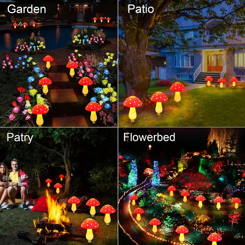 Solar Red Mushroom Garden Lights - 8 Modes Waterproof Decorative Outdoor Lighting (Set of 8)