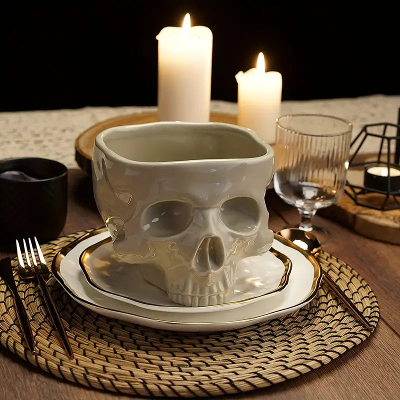 Skull Serving Bowl - Vintage Gothic Table Decor