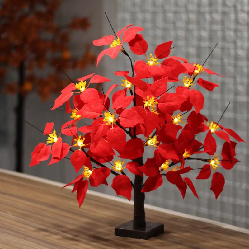 Blooming Brilliance: Poinsettia Flower Tree with Festive Lights