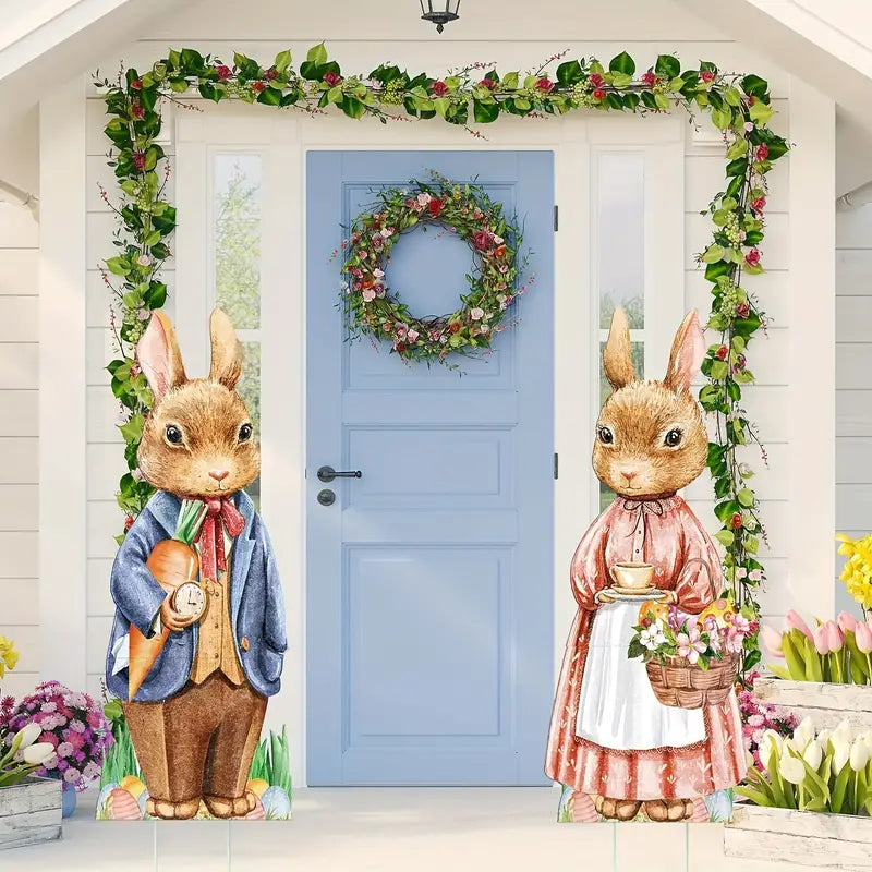 Easter Yard Signs Duo with Stakes - Whimsical 89.92cm Large Bunny Lawn Decorations (2pcs)