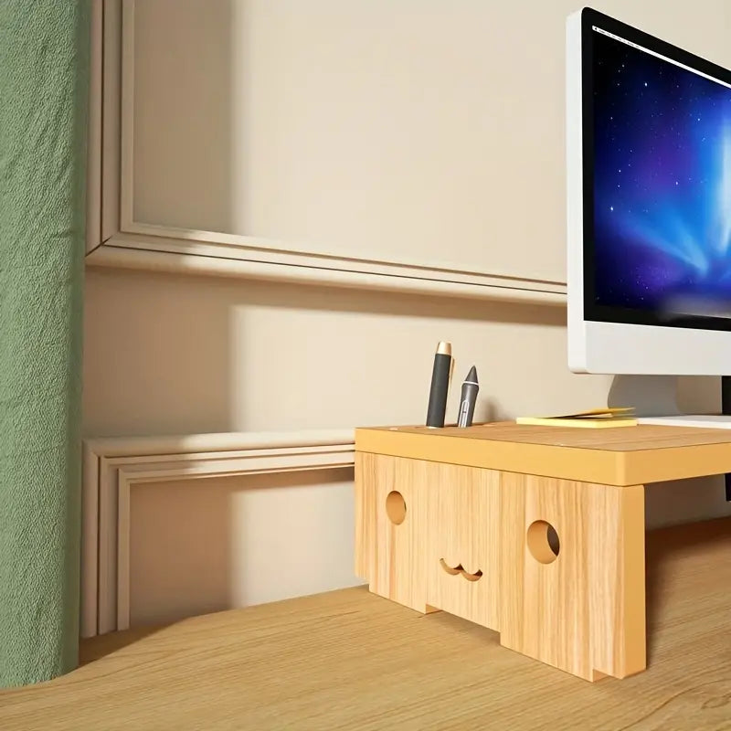 Elevate your workspace with this stylish wooden monitor stand