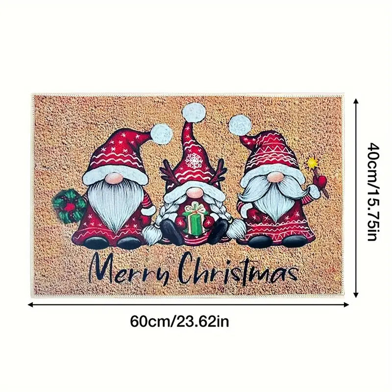 Cheerful Christmas Gnome Welcome Doormat | Indoor/Outdoor Washable Rug