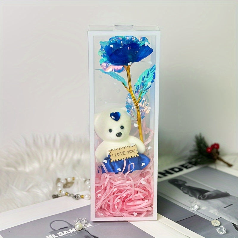 Enchanted Bear & Rose Gift Box for Special Occasions (Blue)