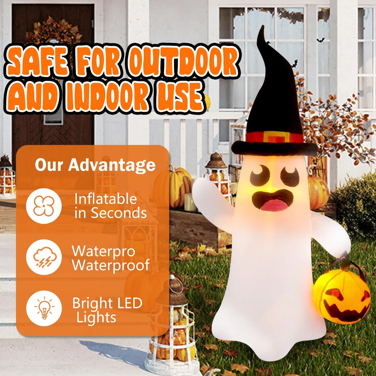 Giant Inflatable Ghost Halloween Yard Decoration (4 ft)