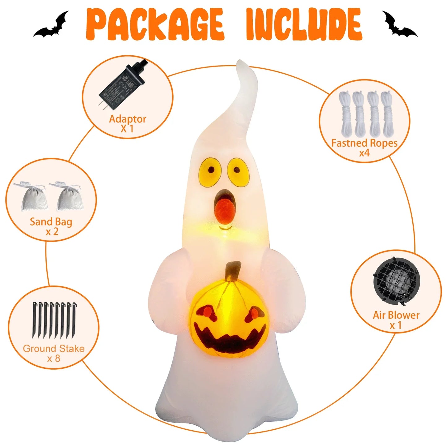 Giant Inflatable Ghost Halloween Yard Decoration (4 ft)
