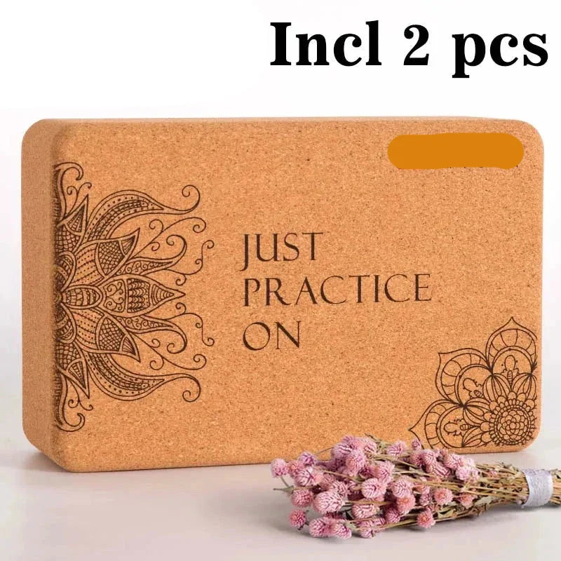 Yoga Cork Block Set with Strap (Brown)