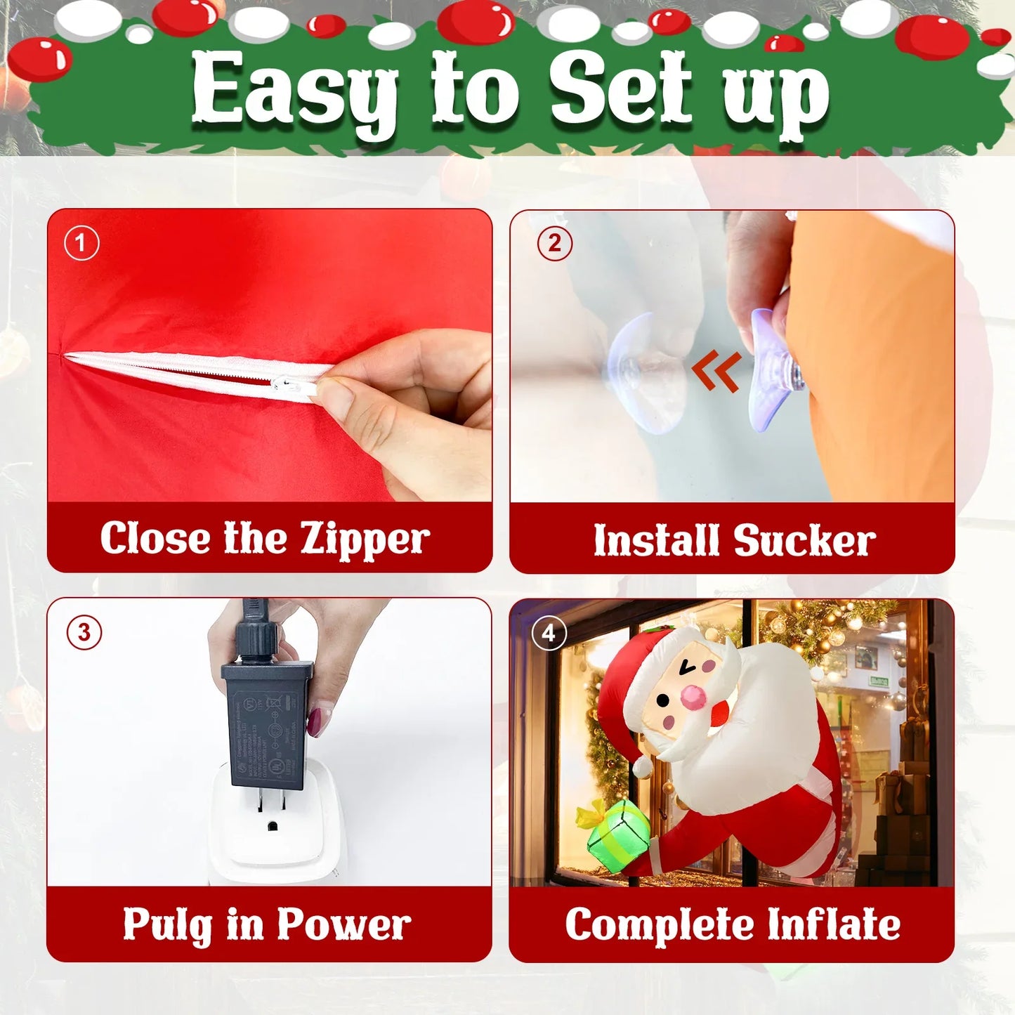 3.5Ft Christmas Inflatable Santa Claus Leaning Out from Window