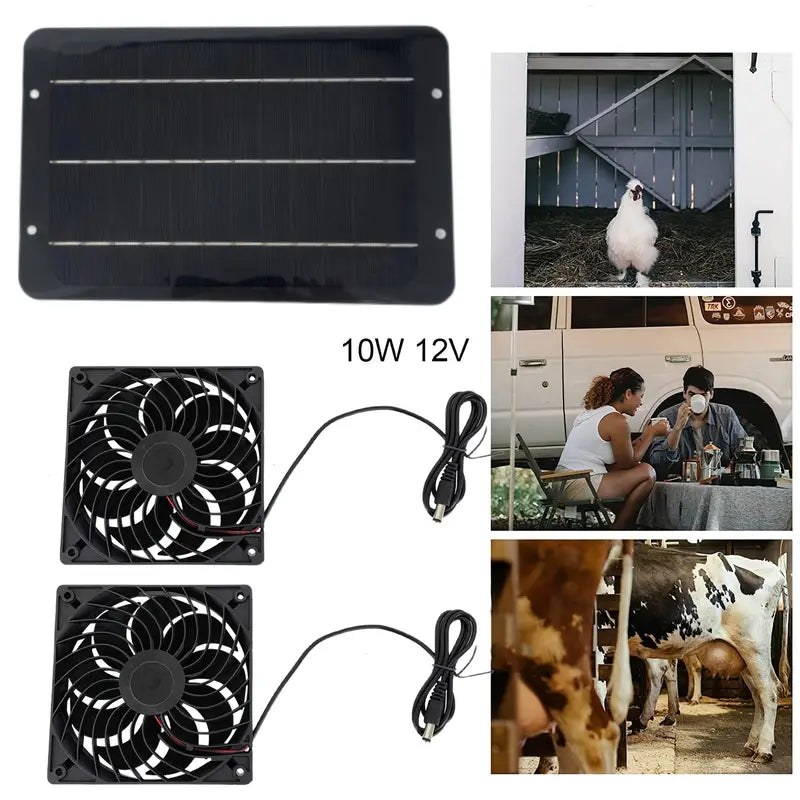Solar-Powered Electric Ventilator - 10W/12V Dual Fan Pack