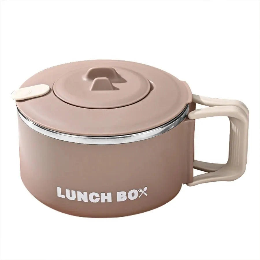 1200ml 304 Stainless Steel Noodle Bowl with Lid Brown