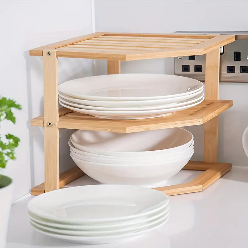 Bamboo Multi-Layer Corner Shelf - Stylish and Space-Saving Kitchen Storage