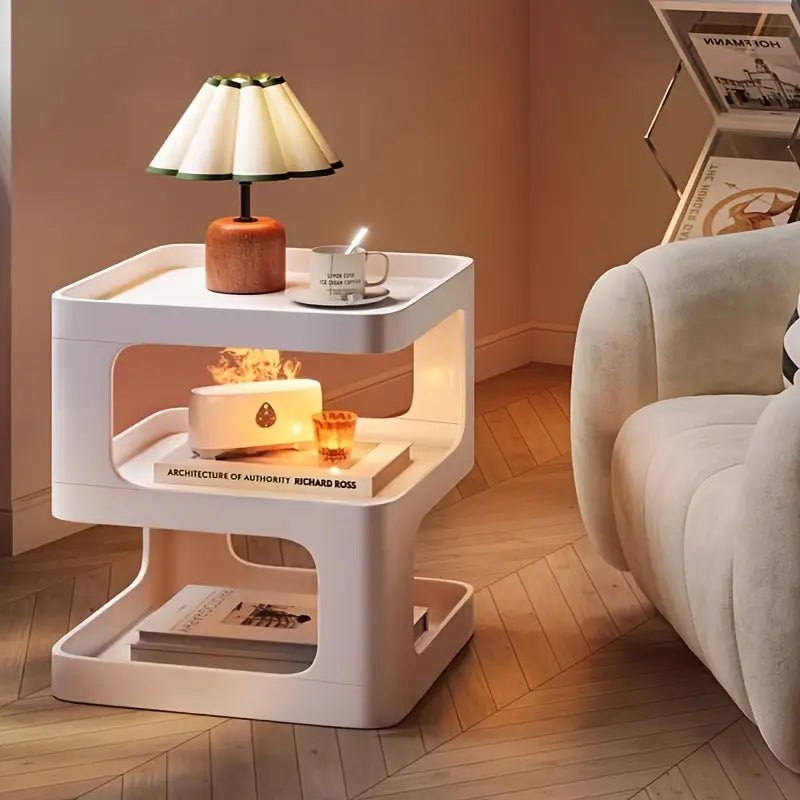 Tiered Shelf Bedside Table - White