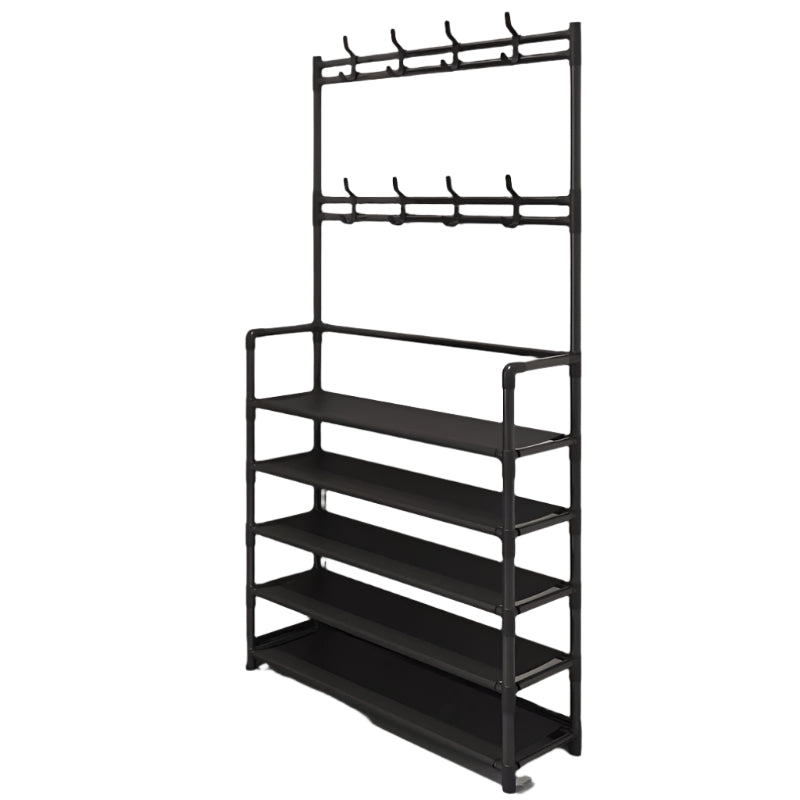 Stainless Steel Coat & Shoe Rack (8-Hook 4-Tier)