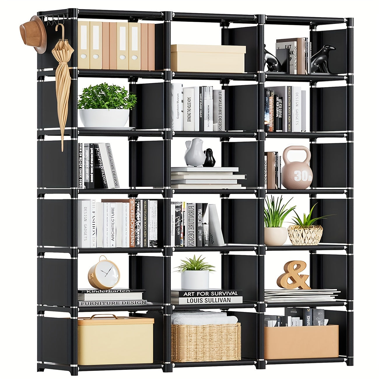 Metal Bookshelf Storage Organizer (18 Grid)