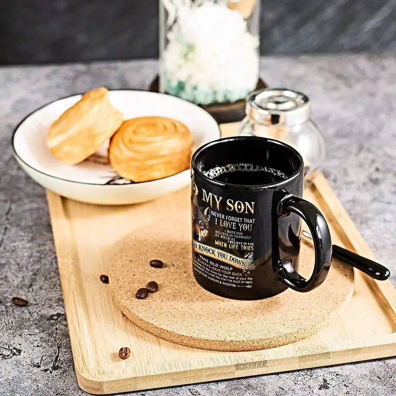 To My Son Black Wolf Coffee Mug - 11oz Ceramic Cup