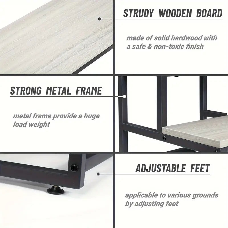 Heavy Duty 2-Step Steel and Wooden Step Stool - Grey