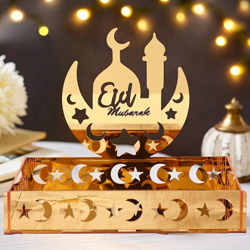 Golden Acrylic Eid Moon Star Dessert Tray