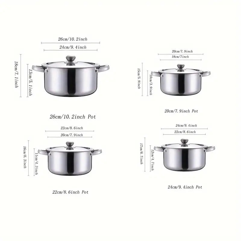 Premium 8-Piece Stainless Steel Pot Set - Heavy-Duty