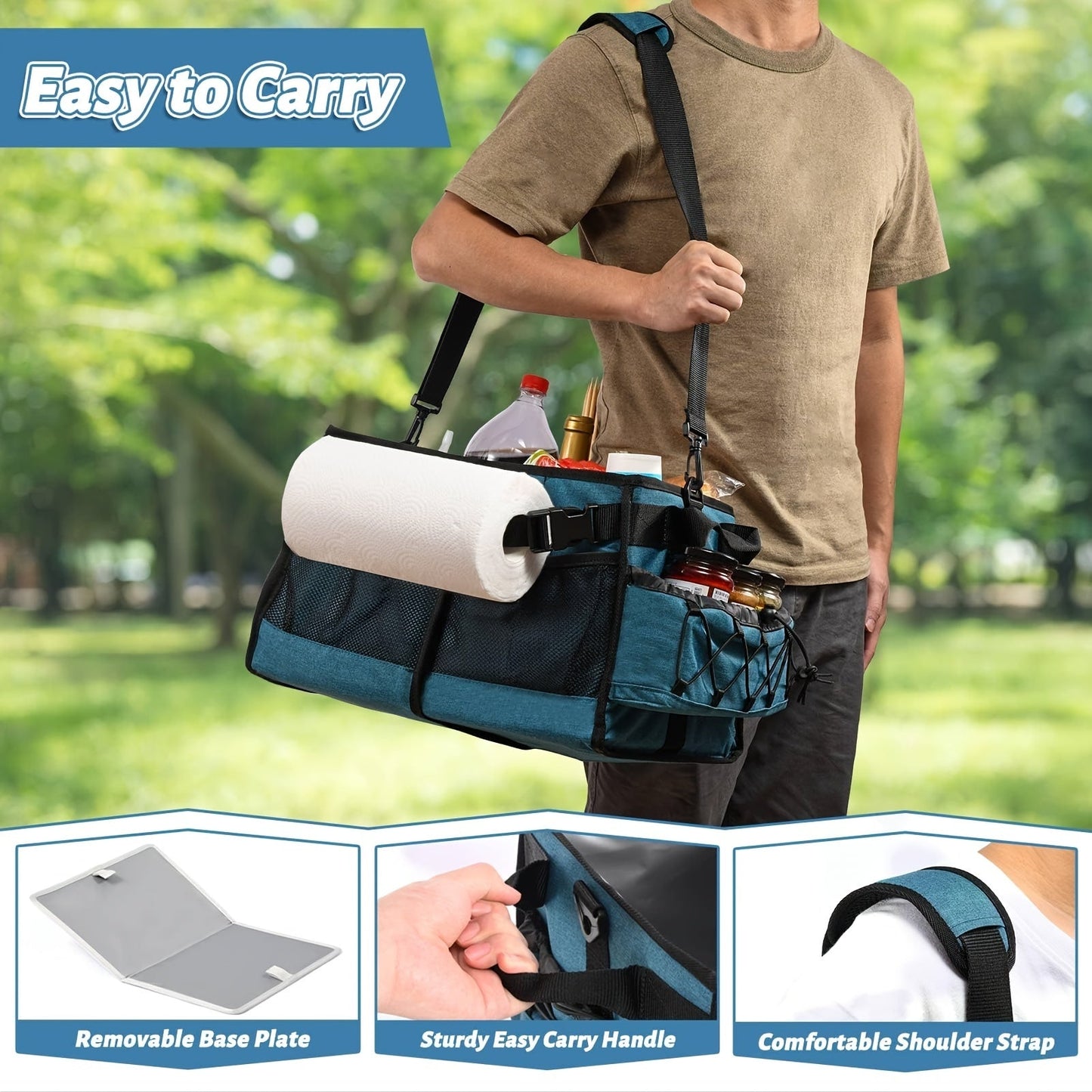 BBQ Grill Caddy with Paper Towel & Condiment Pocket