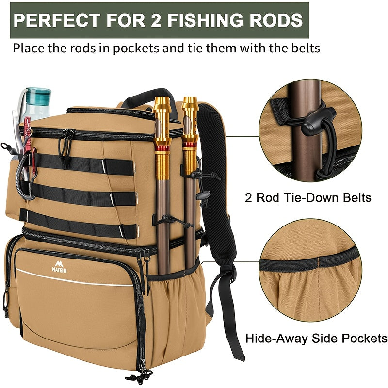 Fishing Tackle Backpack with Rod Holders & Cooler