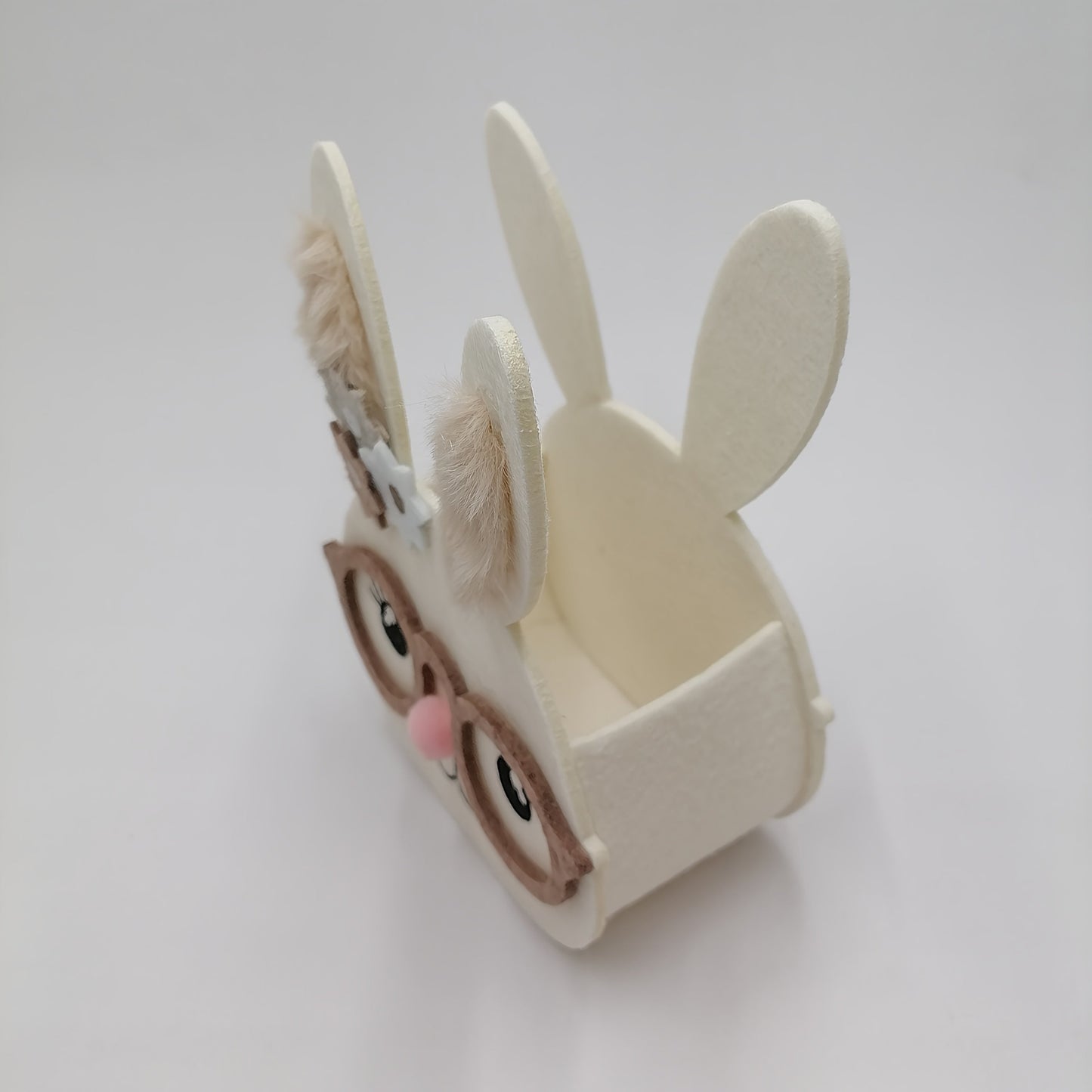 Spring Felt Rabbit Box with Glasses and Floral Accents