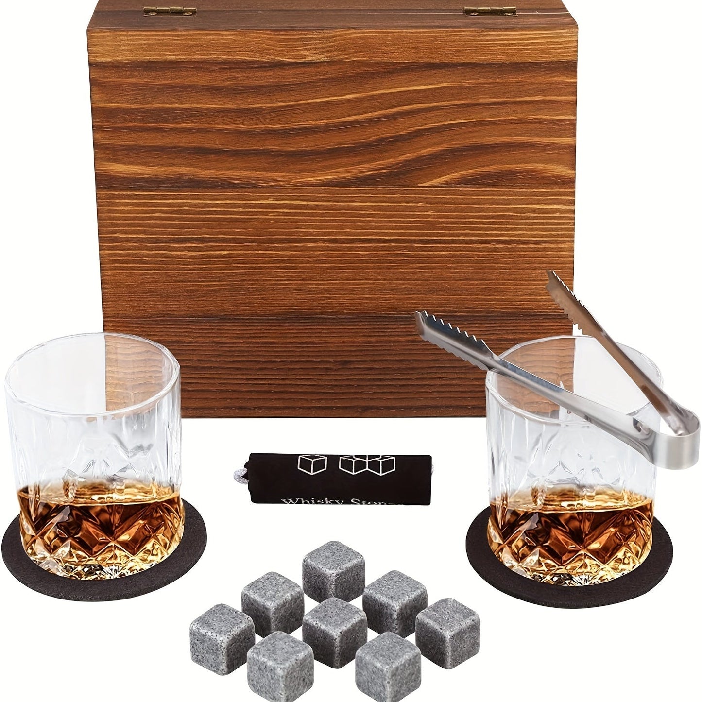 Whiskey Glasses Gift Set with Stones & Tongs