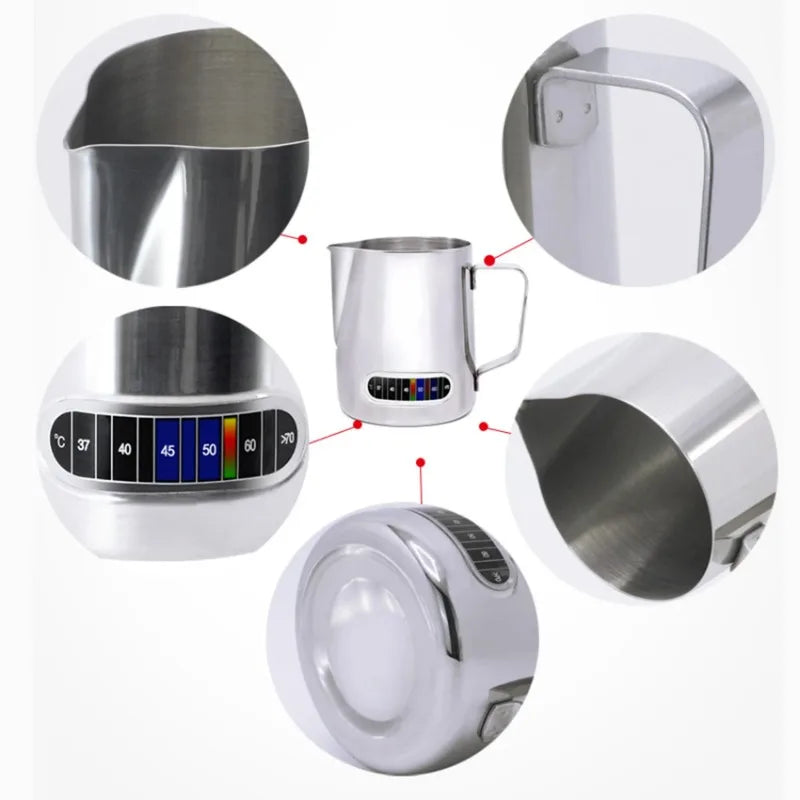 Stainless Steel Milk Frothing Pitcher with Temperature Display 350ml Silver