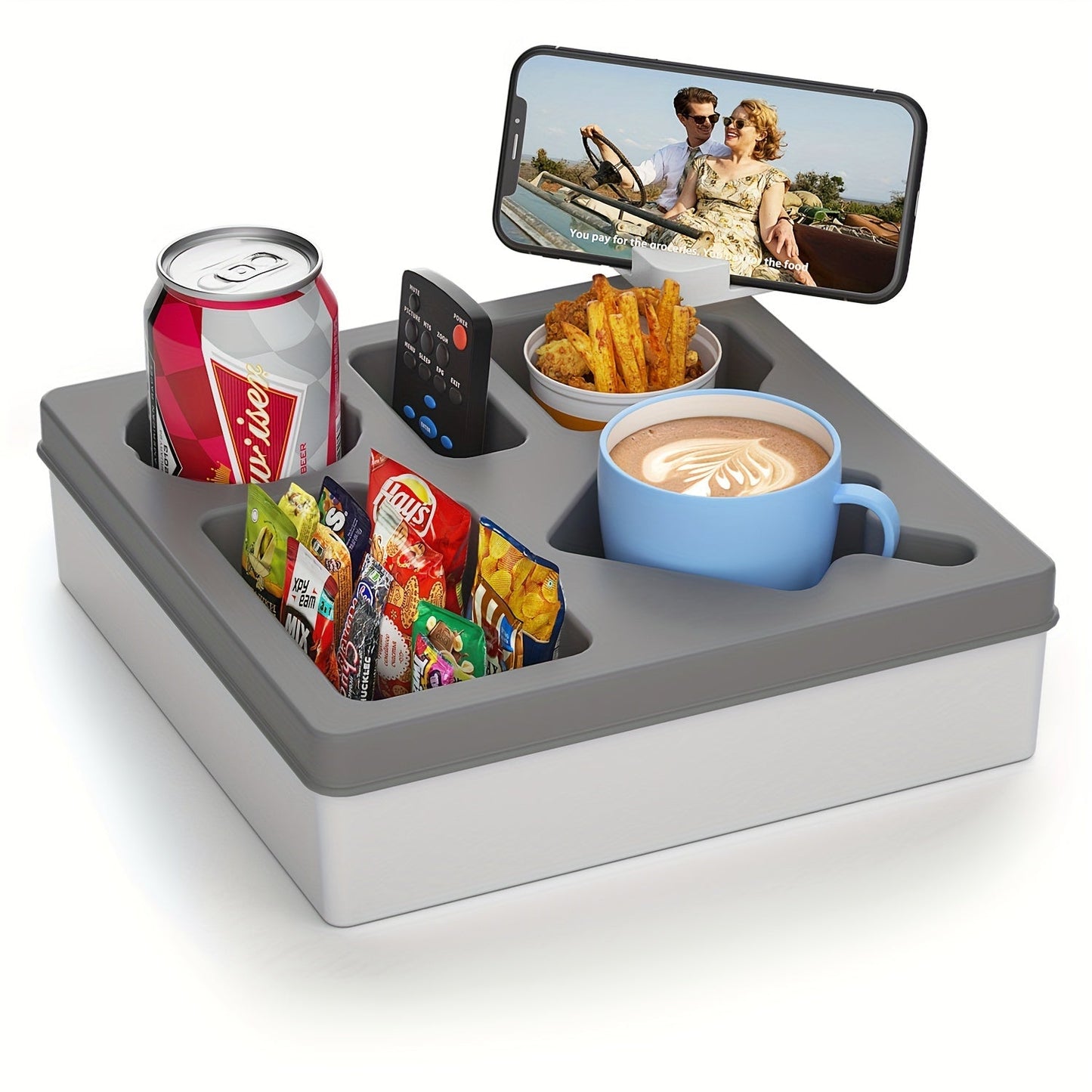 Silicone Sofa Caddy Tray with Cup & Phone Holder