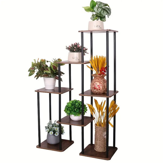 7-Story Indoor Floor Standing Flower Rack - Black Frame Coffee Board