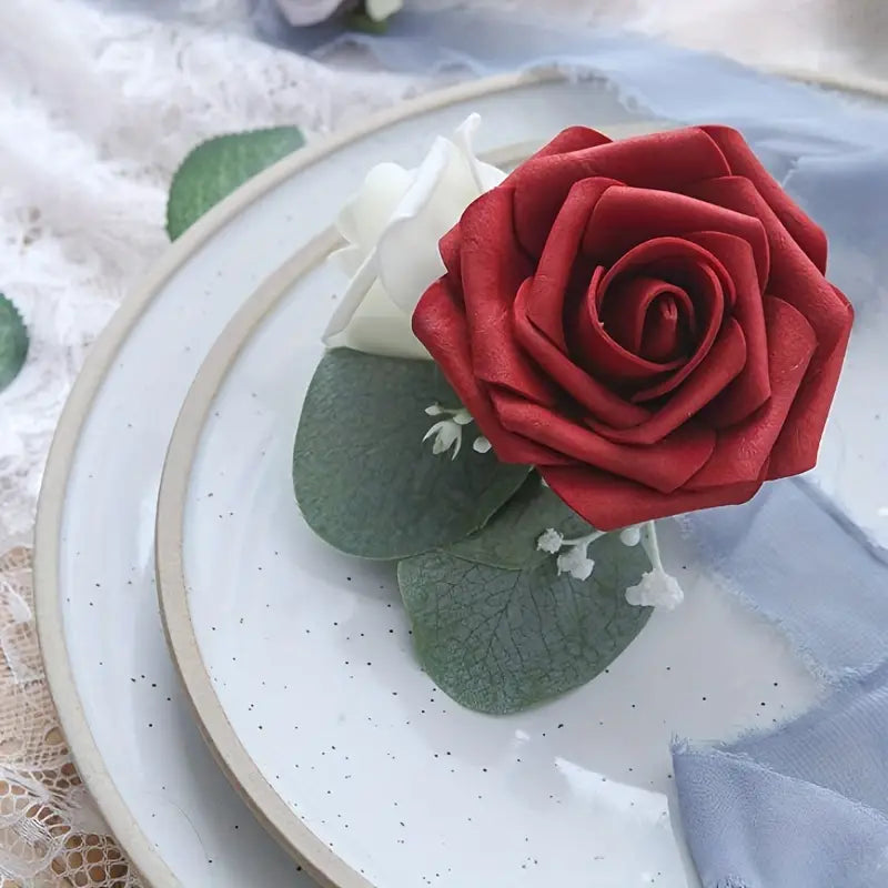 25pcs Realistic Wine Reds Artificial Flowers