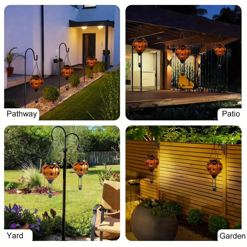 Classic Orange Glass Globe Solar Lantern - Bats & Spiders