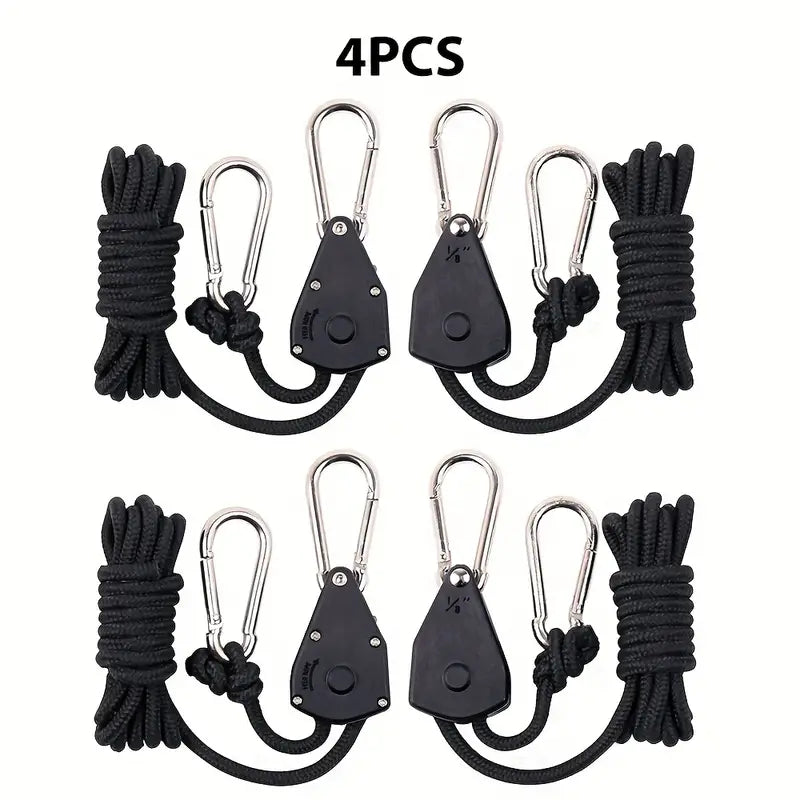 Adjustable Camping Wind Rope Pulley Tie Down Kit with Carabiners - Set of 4