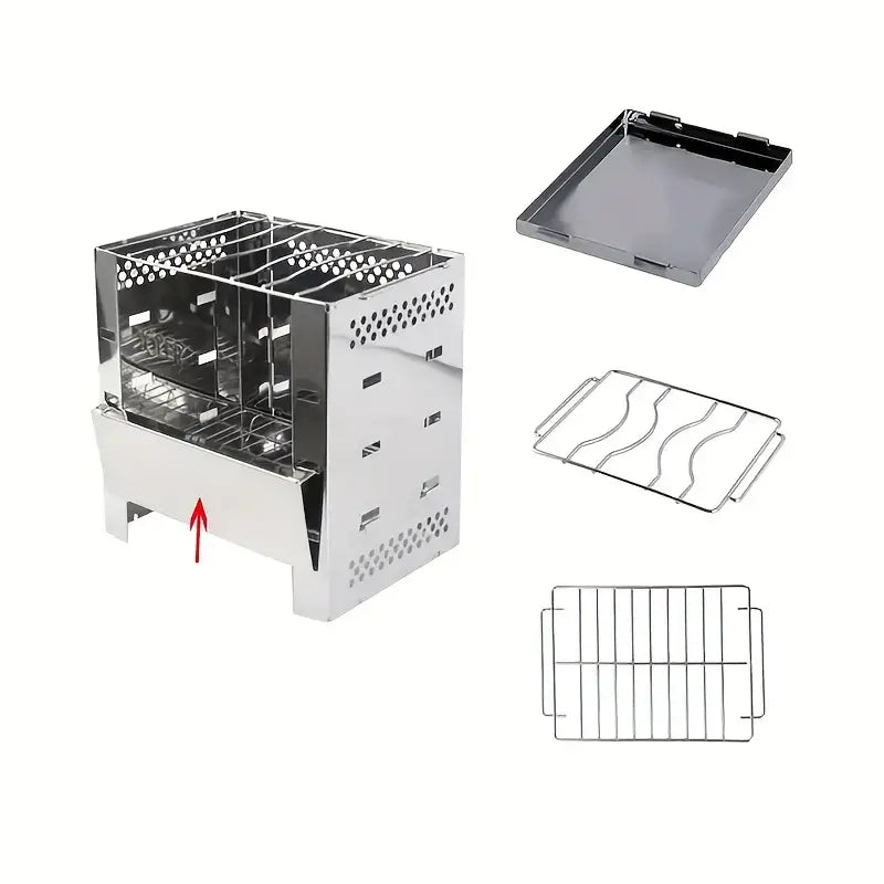 Portable Stainless Steel Wood Stove: Multi-functional Square Cookware(1pc)