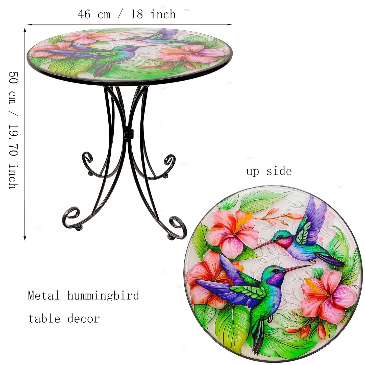 Round Metal Side Table Hummingbird