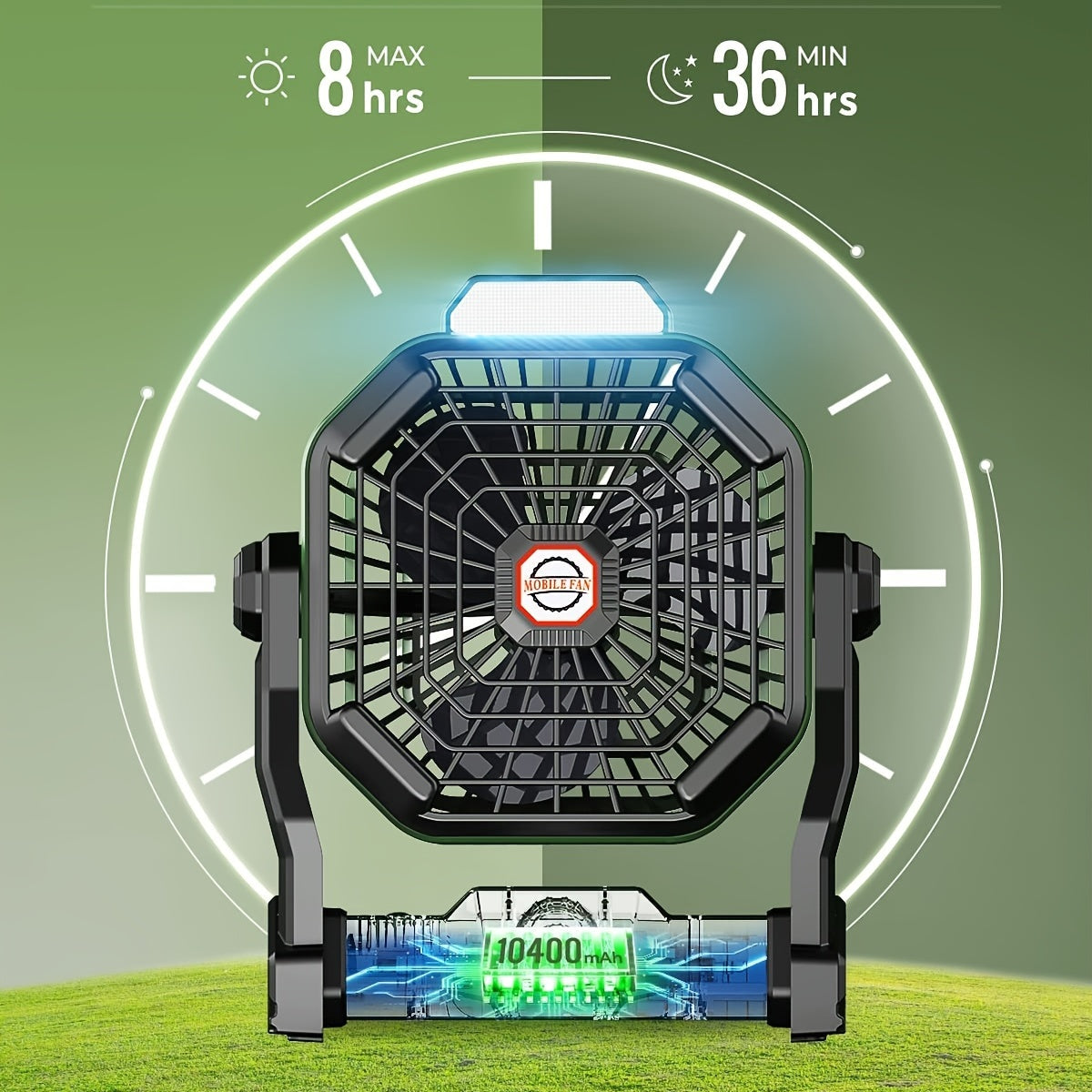 Rechargeable Camping Fan with LED & Hook