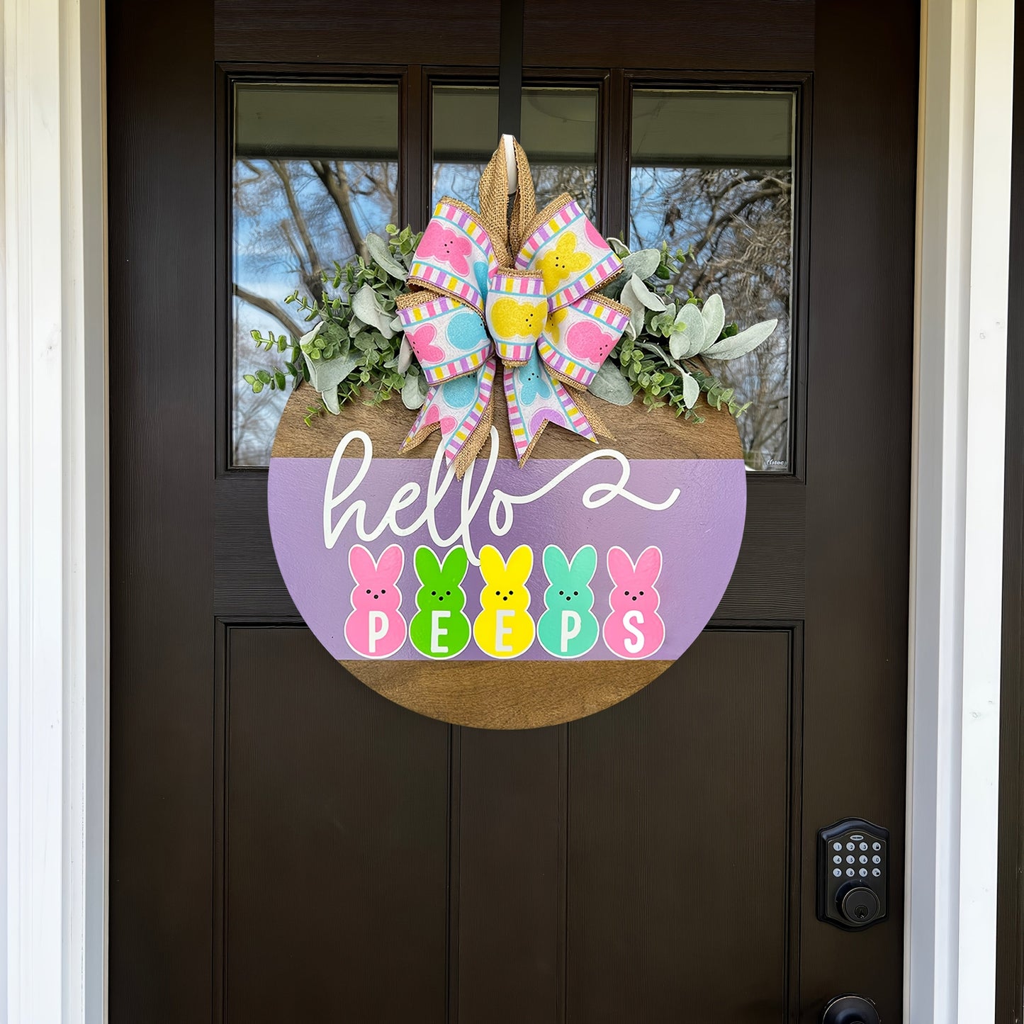 Farmhouse Easter Welcome Sign Wooden Bunny Wreath