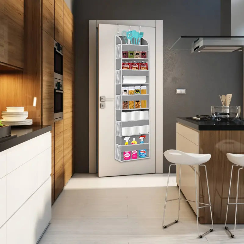 5-Shelf Over-the-Door Organizer with 10 Large Pockets - Light Gray