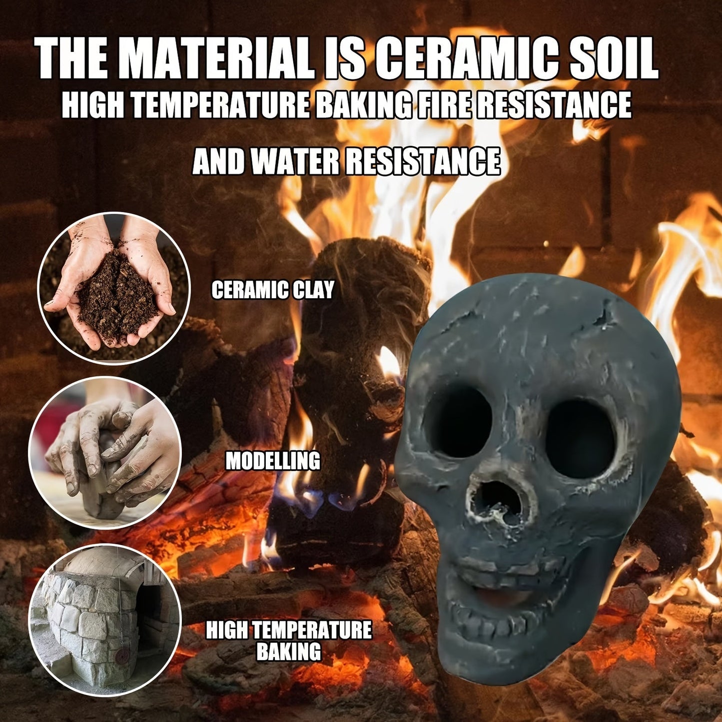 6pcs Ceramic Human Skull Fire Logs -  Fire Pits & Fireplaces