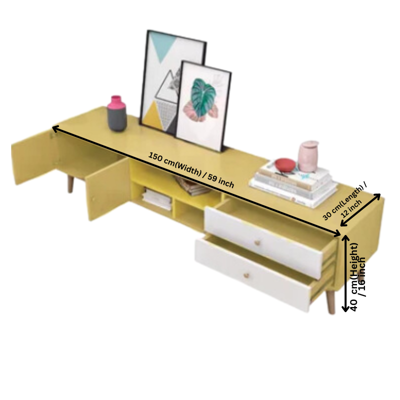Two-Doors, Two-Drawers Wooden TV Cabinet