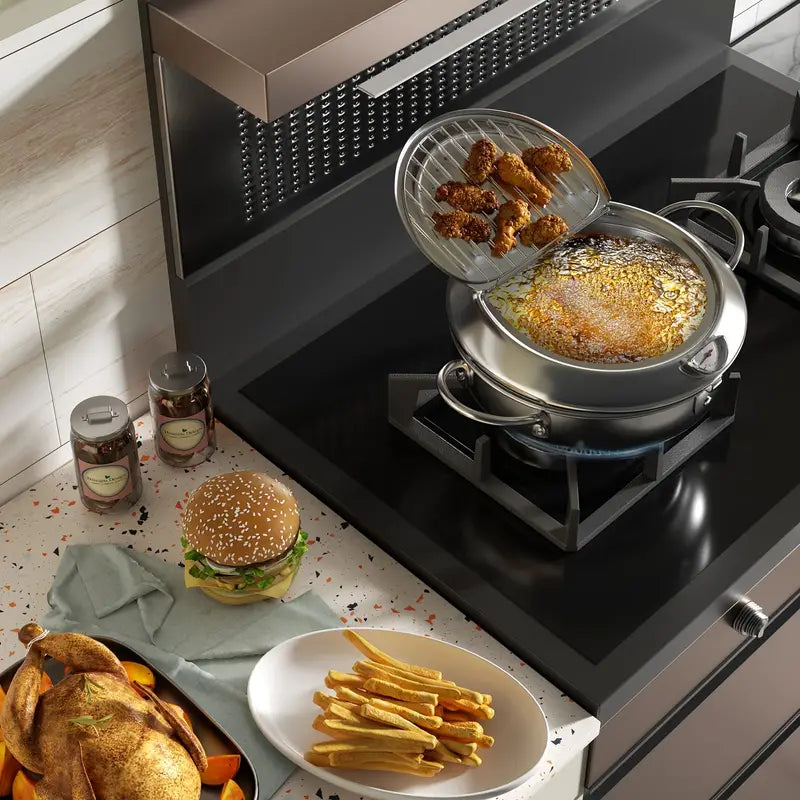 Stainless Steel Deep Fryer with Temperature Control and Oil Drop Filter Rack