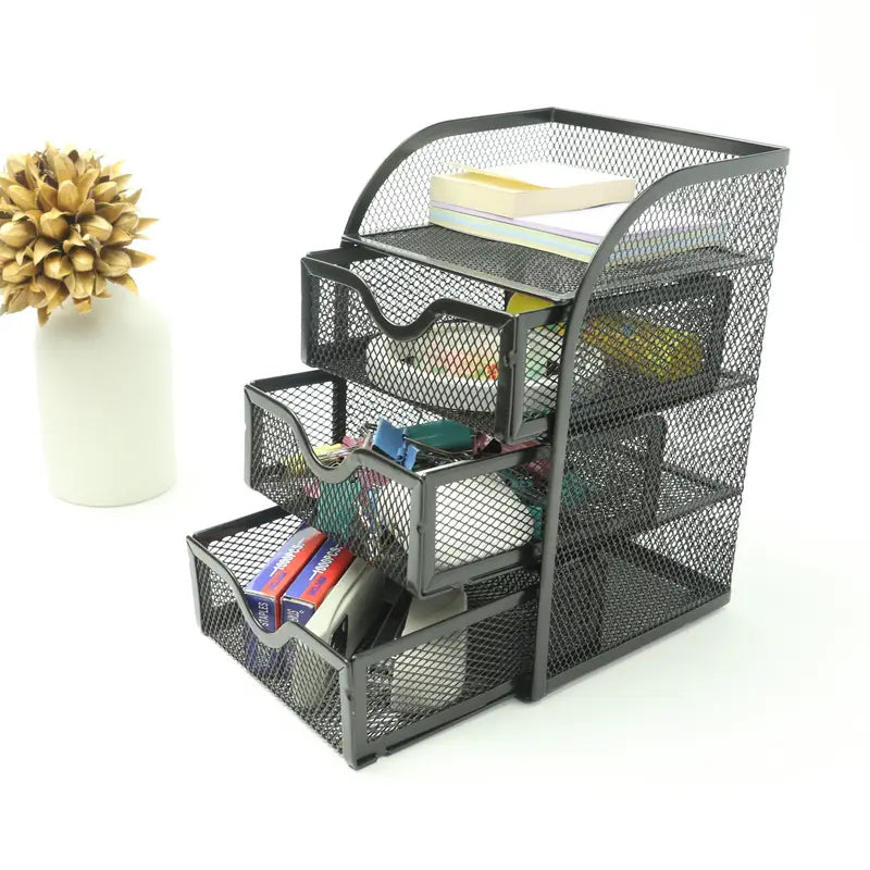 4 Tier Mesh Desk Organizer with 3 Drawers - Efficient Desk Organization