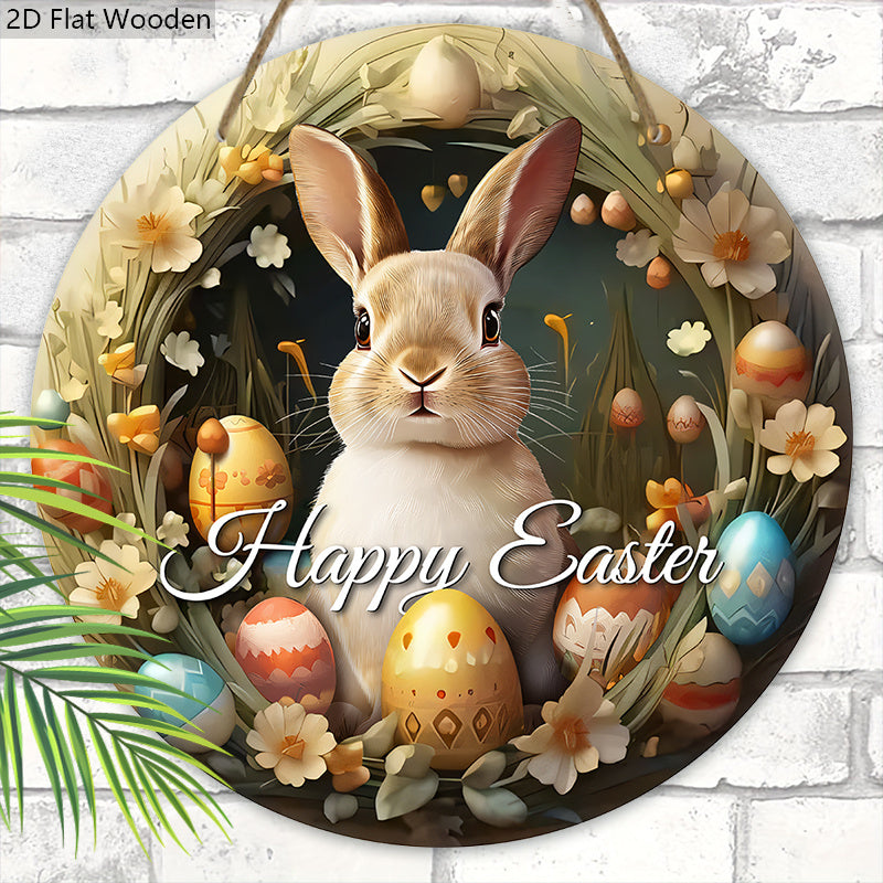 Rustic Wooden Easter Bunny Sign with Easter Eggs