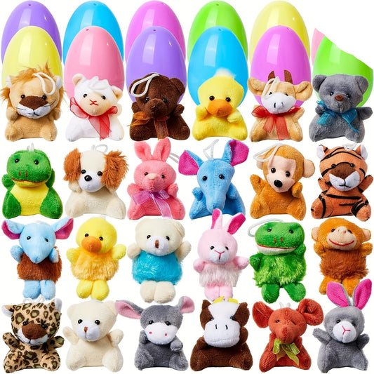 Colorful Plastic Easter Eggs with Mini Plush Toys