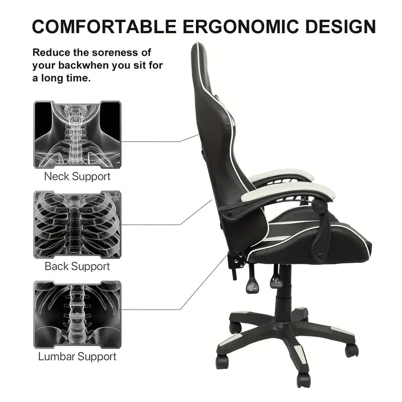Ultimate Gaming Throne: Reclining High Back PU Leather Gaming Chair with Ergonomic Design and Memory Foam Cushion